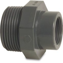 Druk PVC Soknippel verloop buitendraad x binnendraad 2" x 1 1/4"