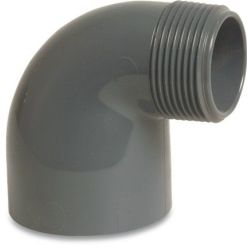 Druk PVC Knie 90° lijmmof x buitendraad 50mm x 1 1/2"