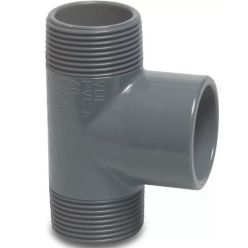 Druk PVC - T-stuk 90° - PN16 - buitendraad x lijm x buitendraad - 1" x 32mm