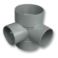 Afvoer PVC Dubbel T-stuk haaks (4 x lijmmof) 110 x 75mm