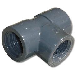 Druk PVC T-stuk 90° 3x binnendraad 1 1/2"