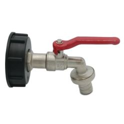 Profec Kogelkraan met slangwartel voor IBC tank messing vernikkeld 2"x 3/4" buitendraad x slangtule